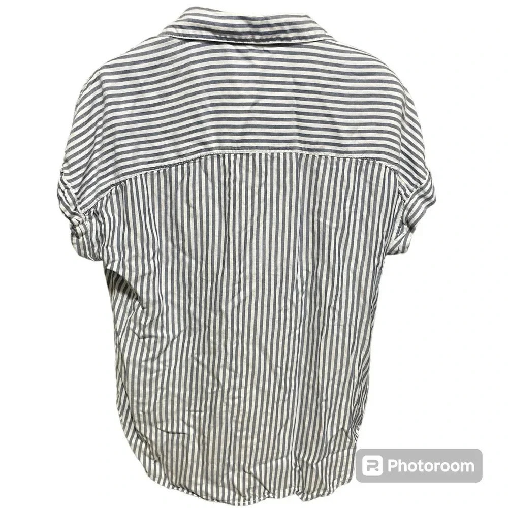 BEACH LUNCH LOUNGE ~ Bundle of Two Large Striped Rayon Lyocell Tops Green Blue - Picture 10 of 15